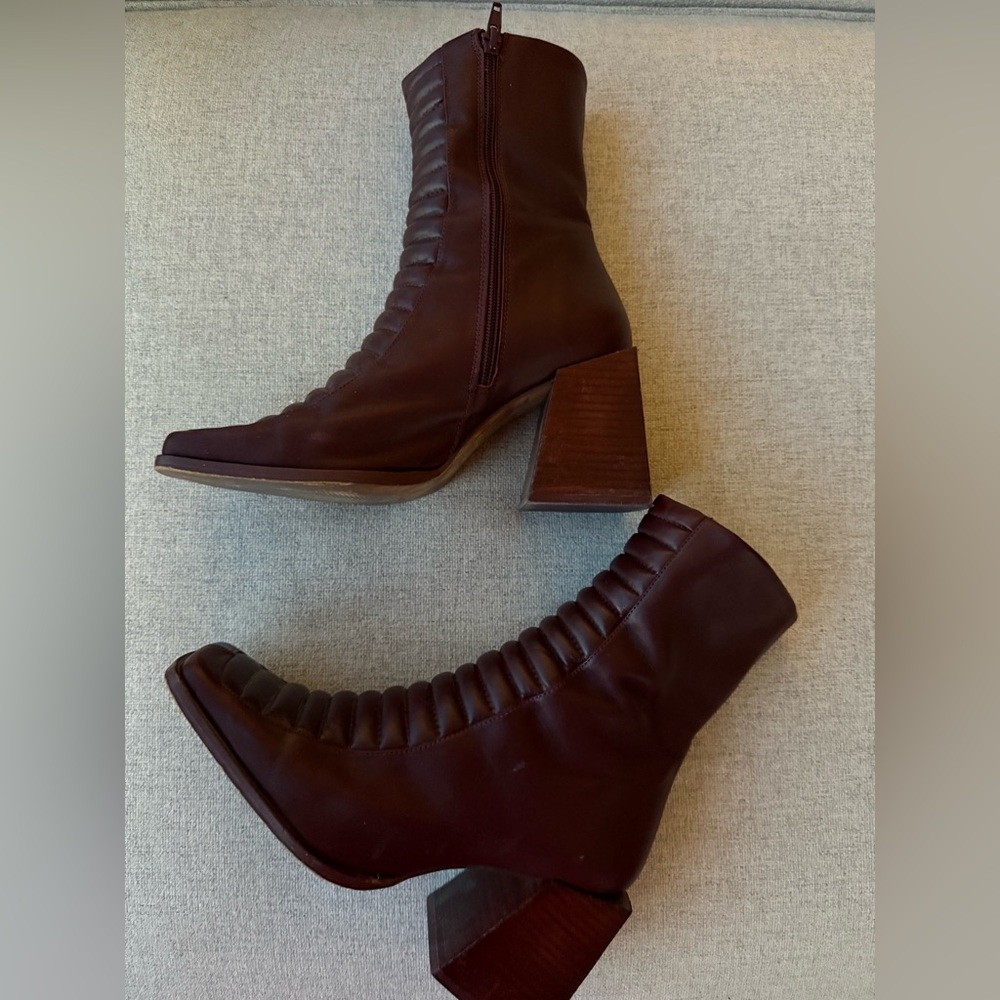ASOS Burgundy Leather Ankle Boots - Picture 3 of 6